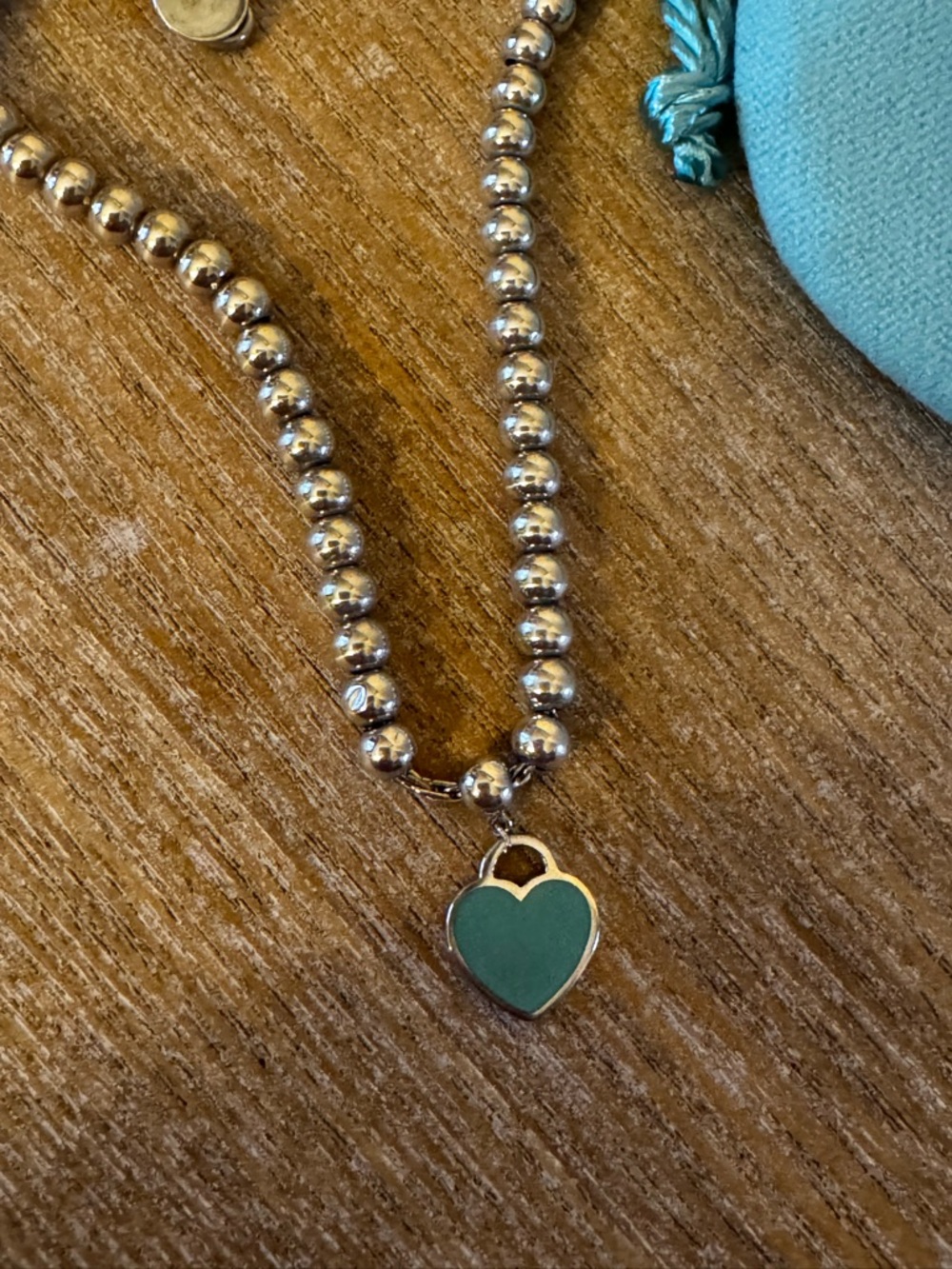 Tiffany & Co. Silver Beaded Bracelet with Turquoise Heart Pendant